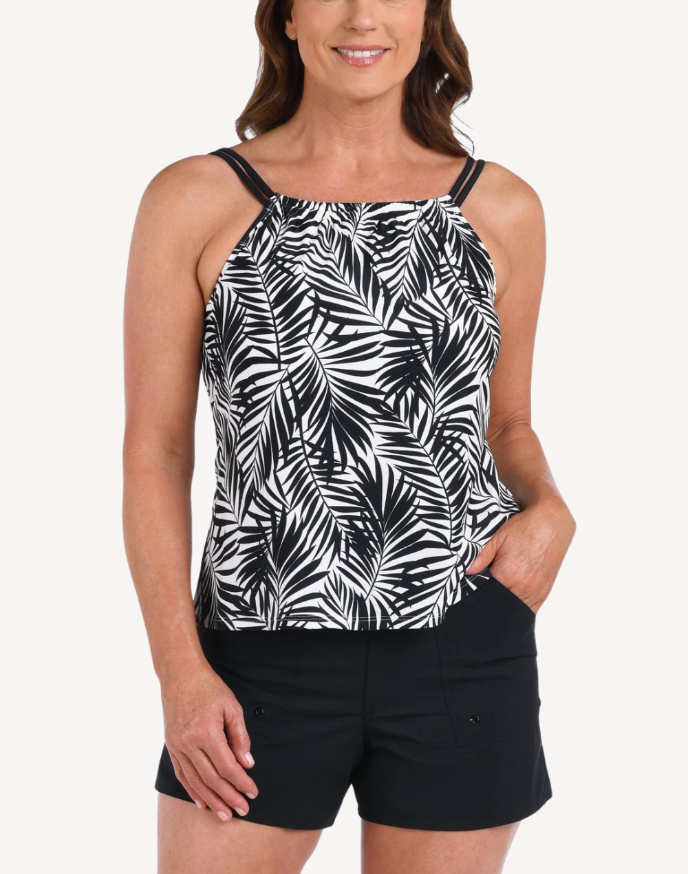 Palm Retreat High Neck Tankini Top#color_palm-retreat-ivory