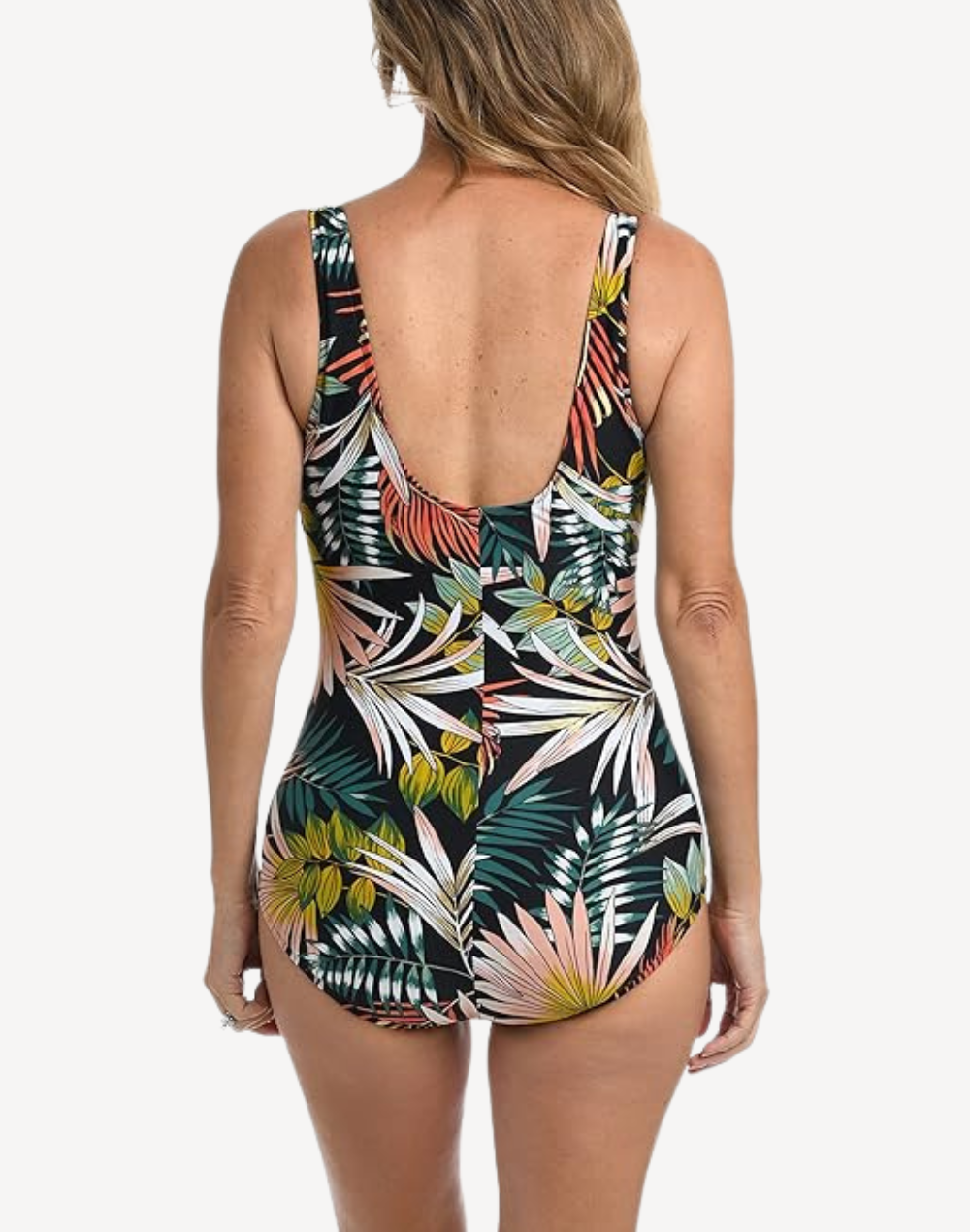 Palms And Fronds Shirred Girl Leg One Piece Swimsuit