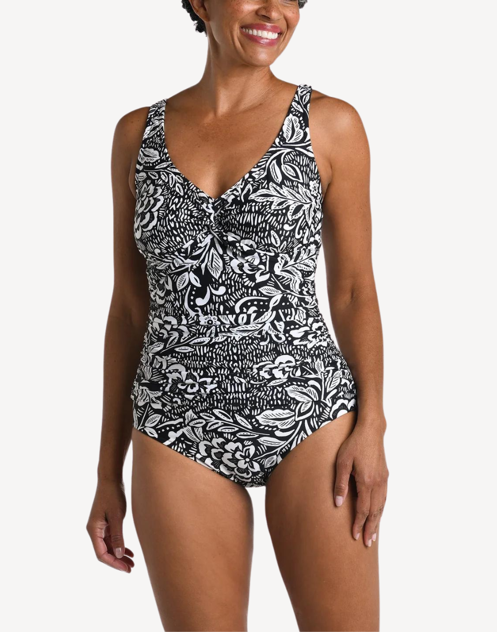 Tahitian Tribe Floral Twist Front One Piece#color_tahitian-tribe-black