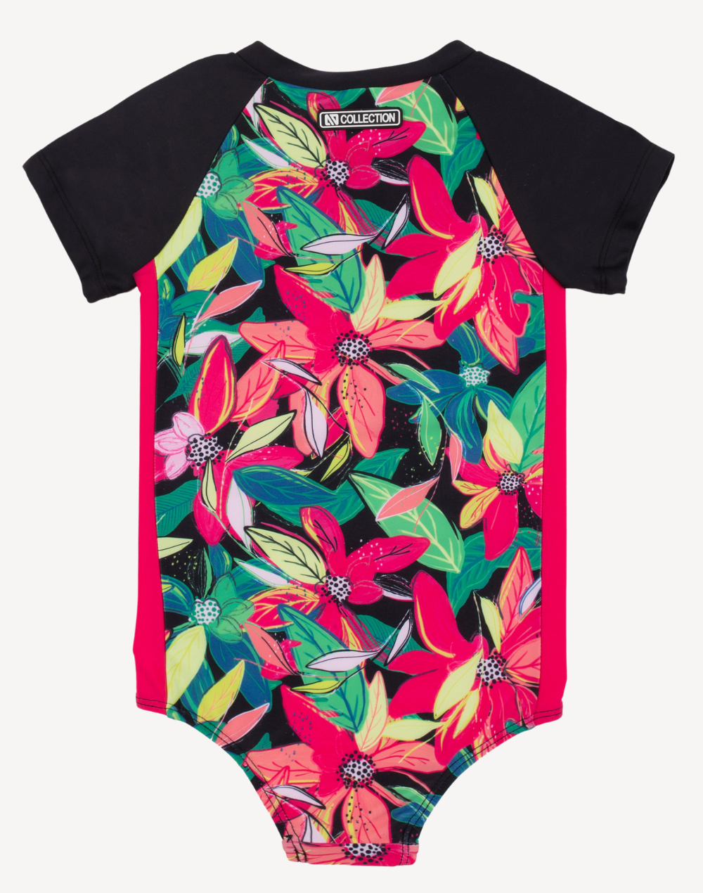 Girls Tropical Jungle UPF 50 Short Sleeve Paddle Suit#color_tropical-jungle-black