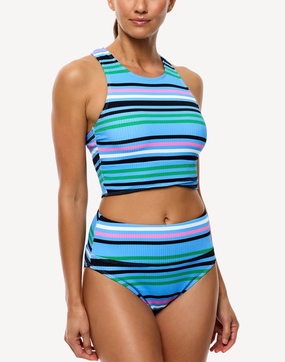 Wide Stripe Static High Neck Bikini Top