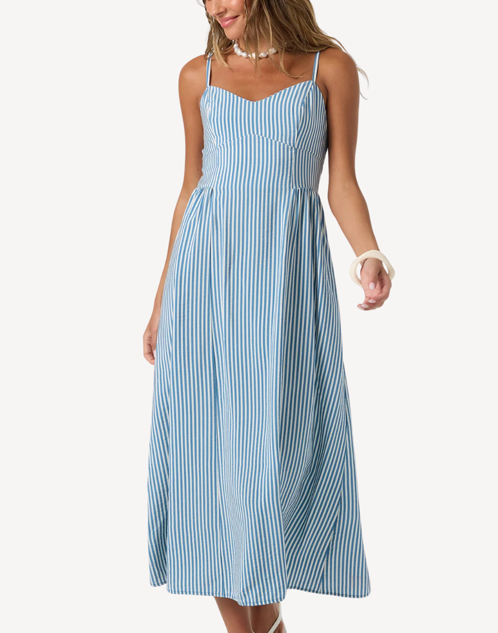 Linen Stripe Maxi Dress#color_linen-stripe-tofu