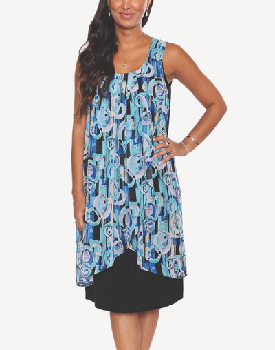 Abstract Layered Short Dress#color_abstract-turquoise