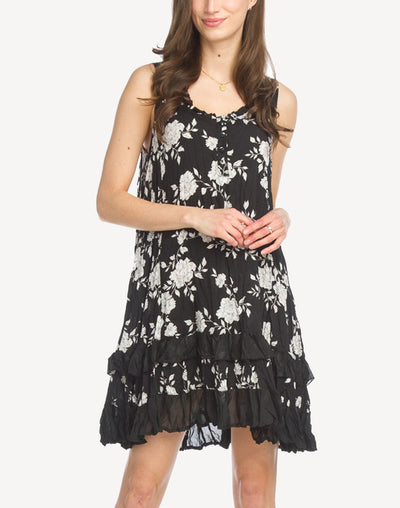 Peony Floral Crinkle Short Dress#color_peony-black-white