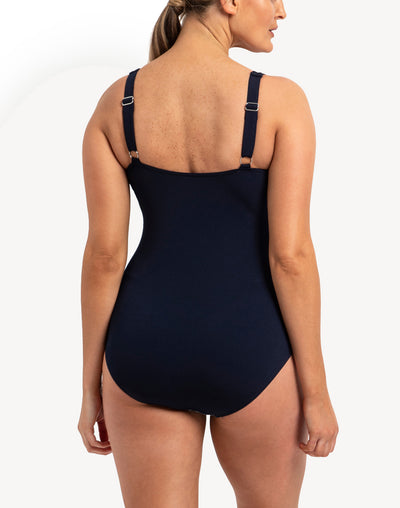 Lotus Cross Front D Cup Polyester One Piece#color_lotus-floral-navy