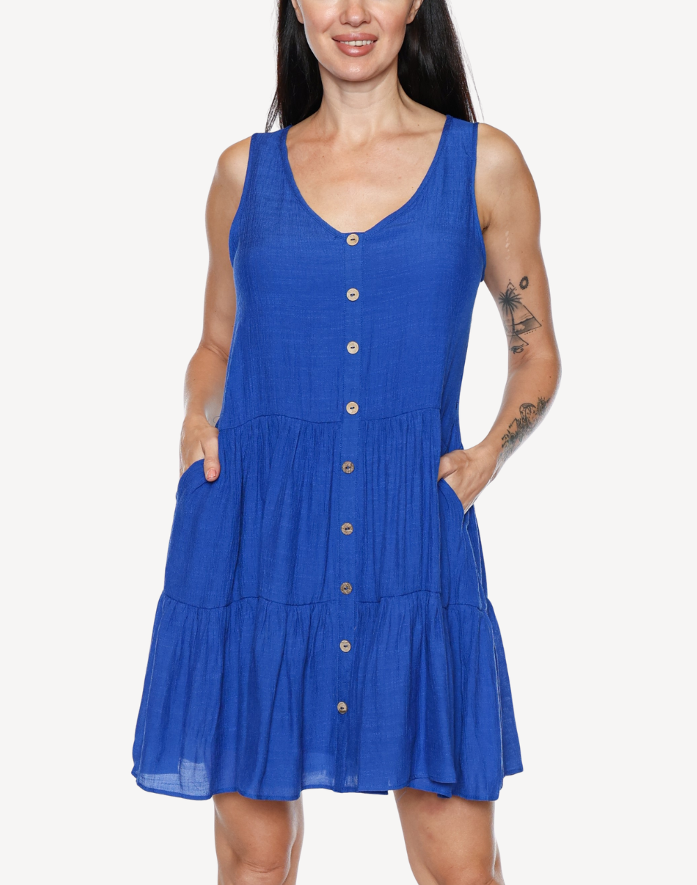Button Front Tiered Short Dress