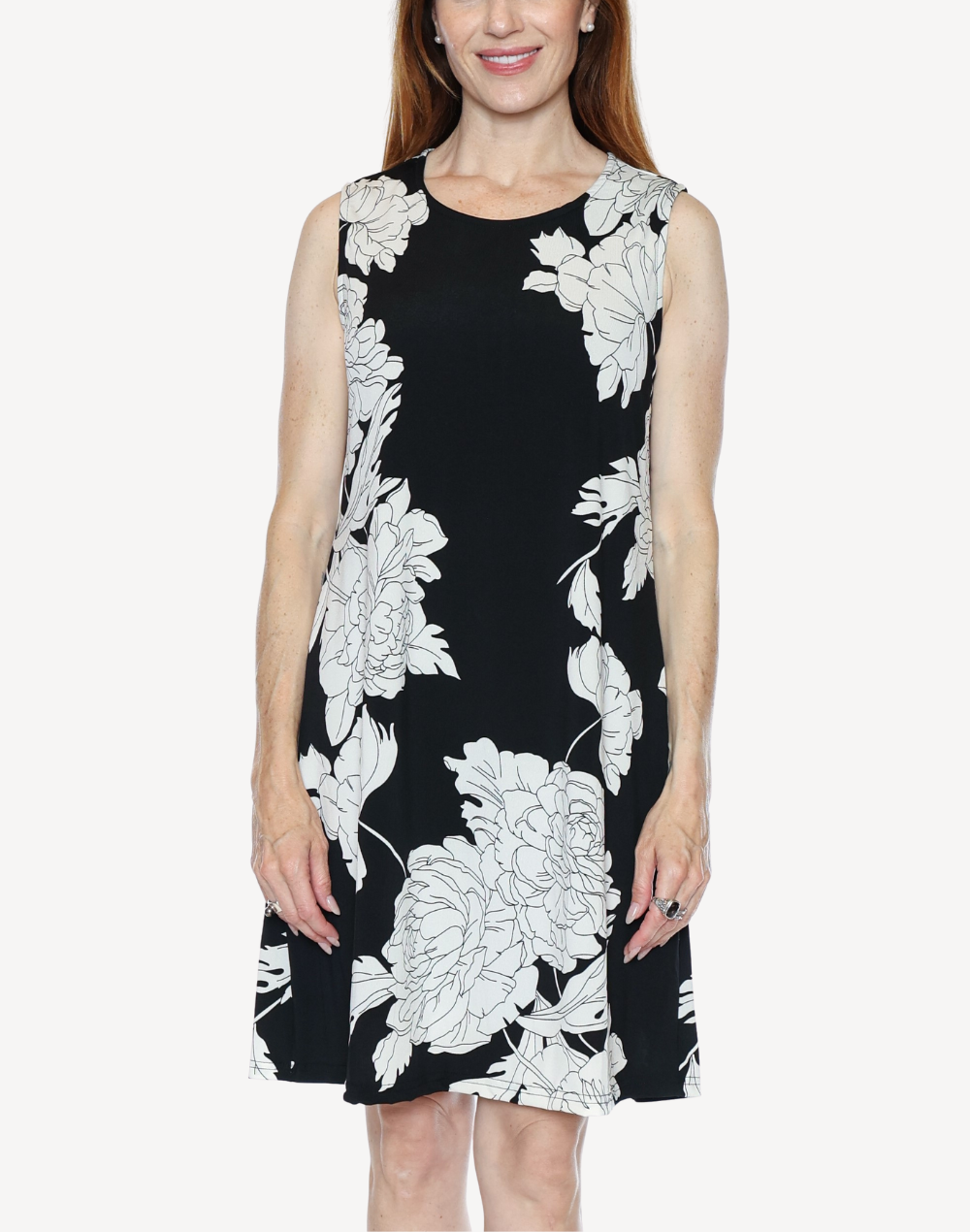 Floral Print Shift Short Dress#color_floral-print-black