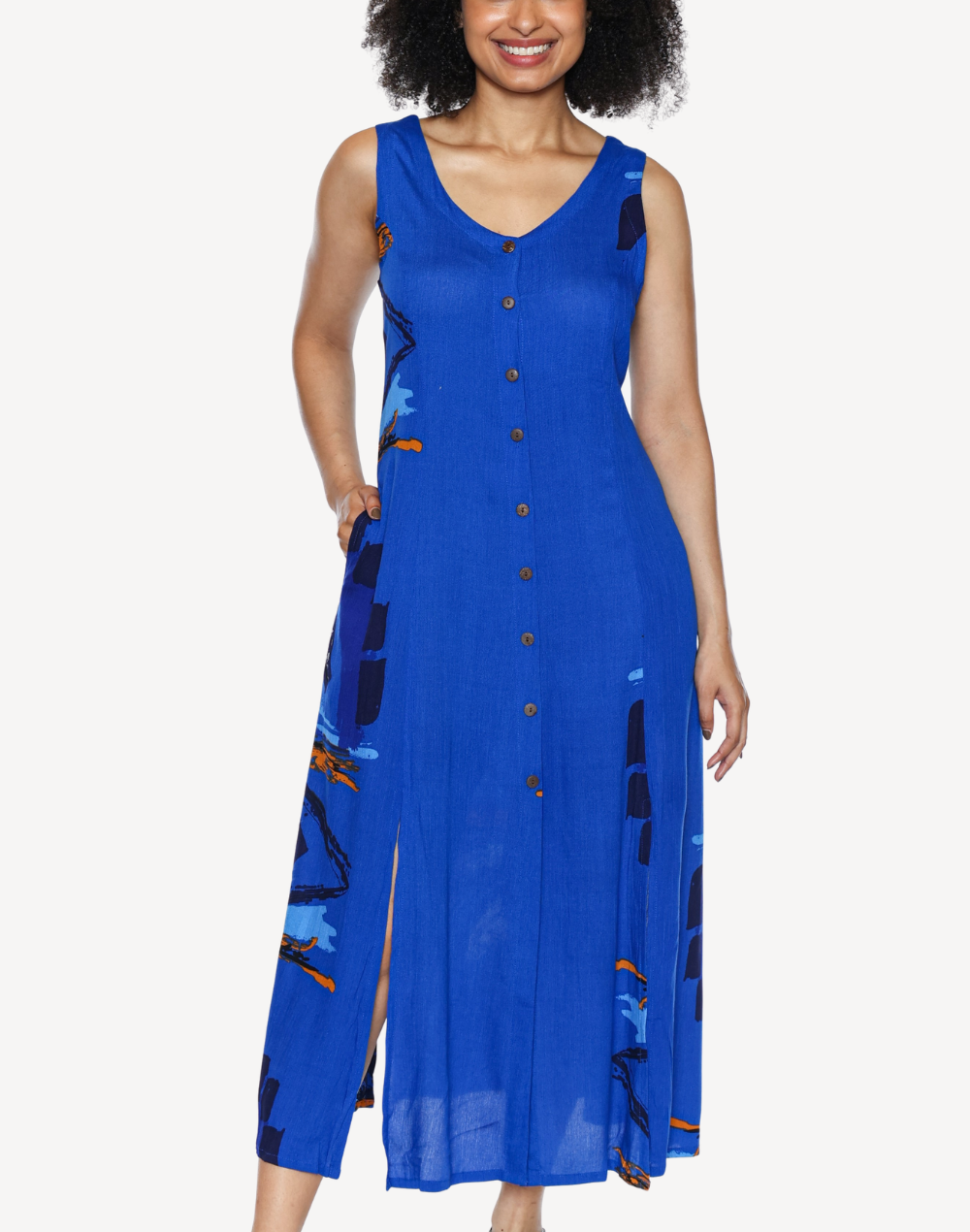 Full Button Front Maxi Dress