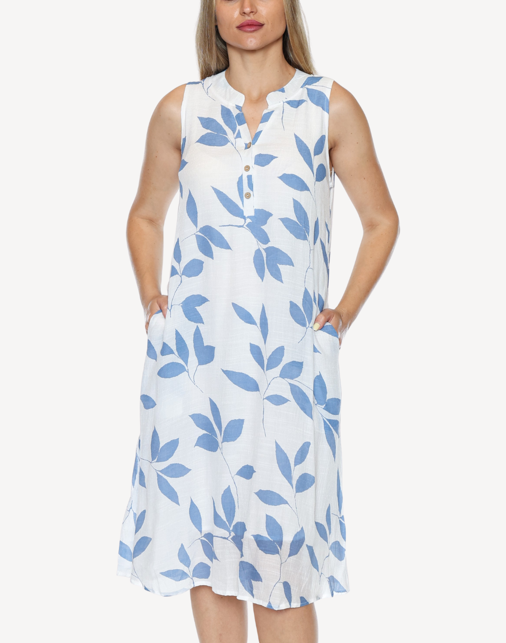 Leaves Henley Midi Dress