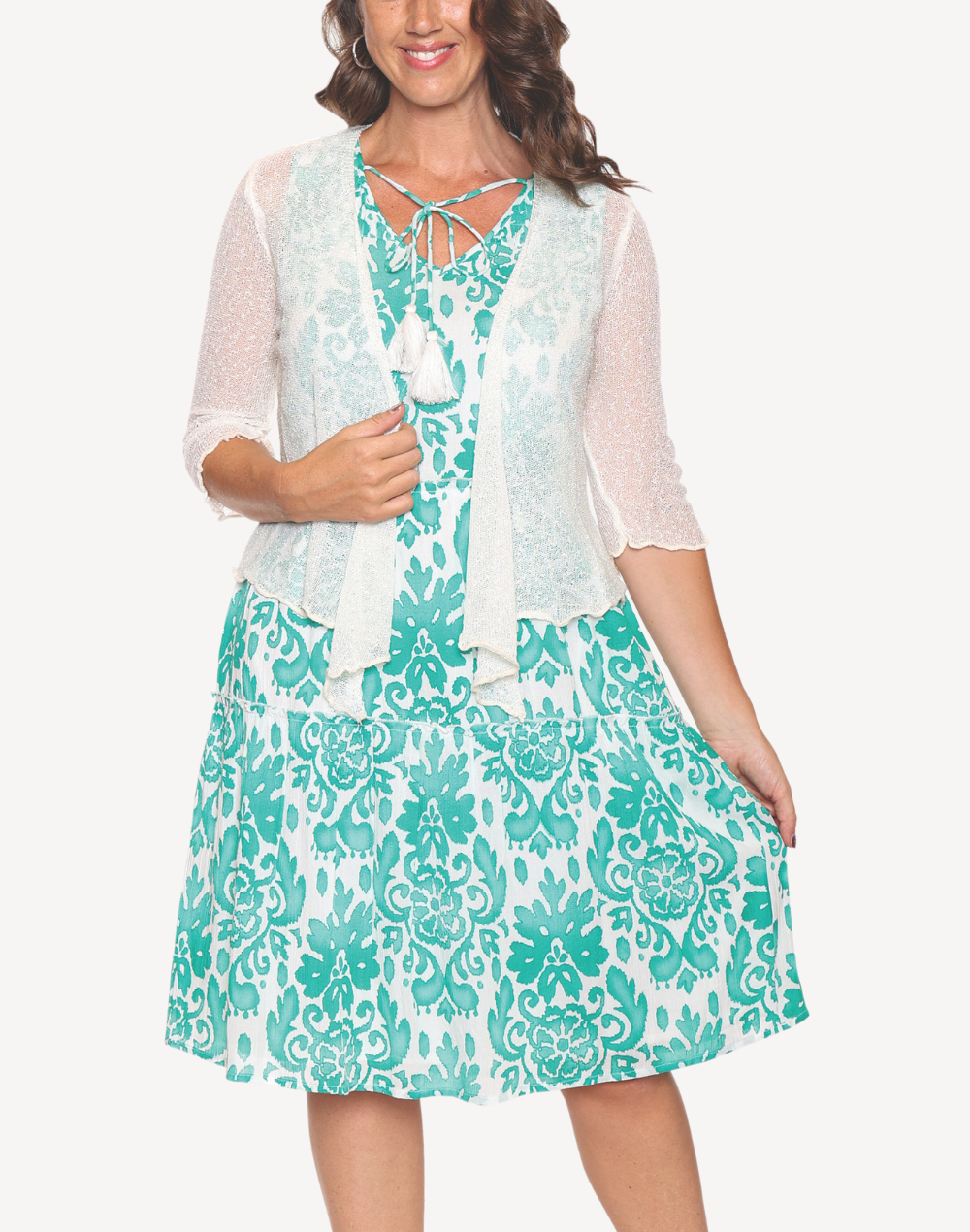 Ruffle Tiered Short Dress#color_ruffle-aqua-green