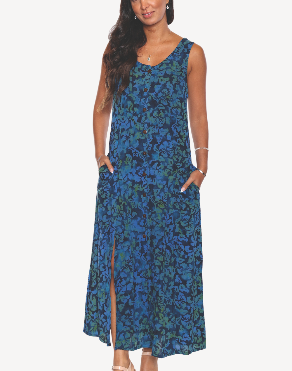 Floral Button Front Maxi Dress#color_floral-button-blue