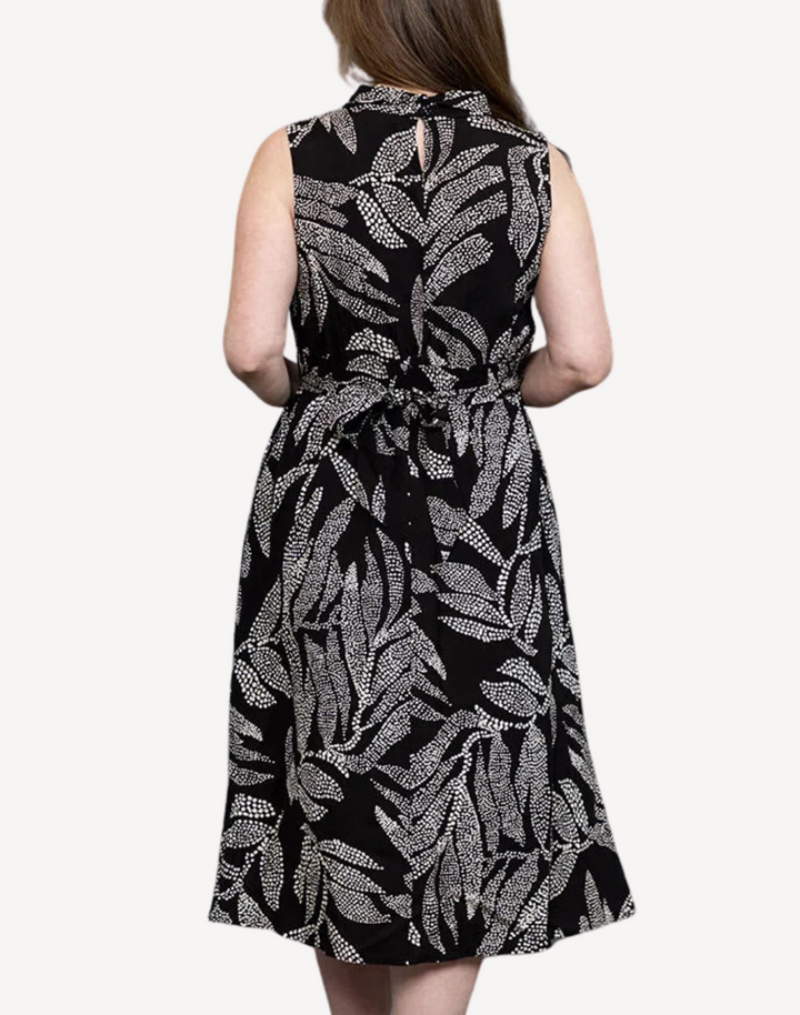 Dot Leaves Belted Midi Dress