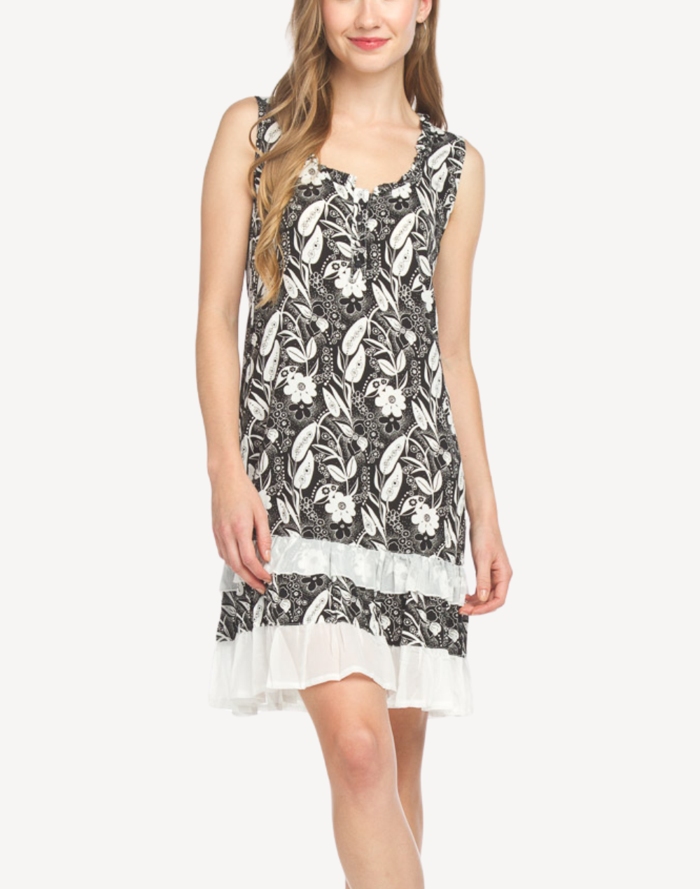 Floral Black Crinkle Short Dress