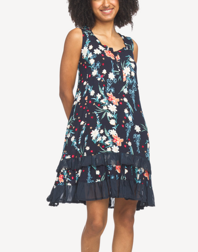 Floral Crinkle Short Dress#color_floral-navy