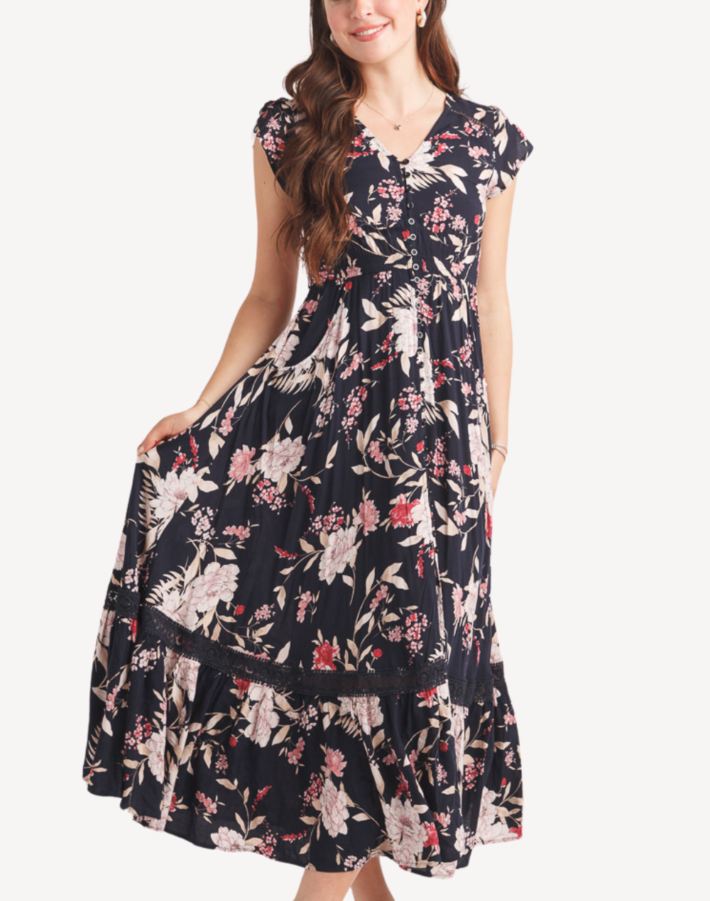 Garden Floral Ruffle Hem Maxi Dress