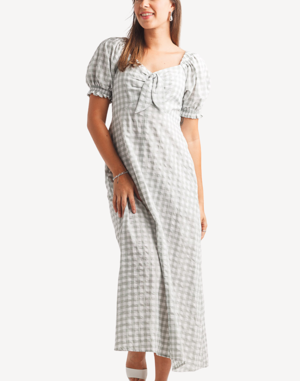 Gingham Off The Shoulder Maxi Dress