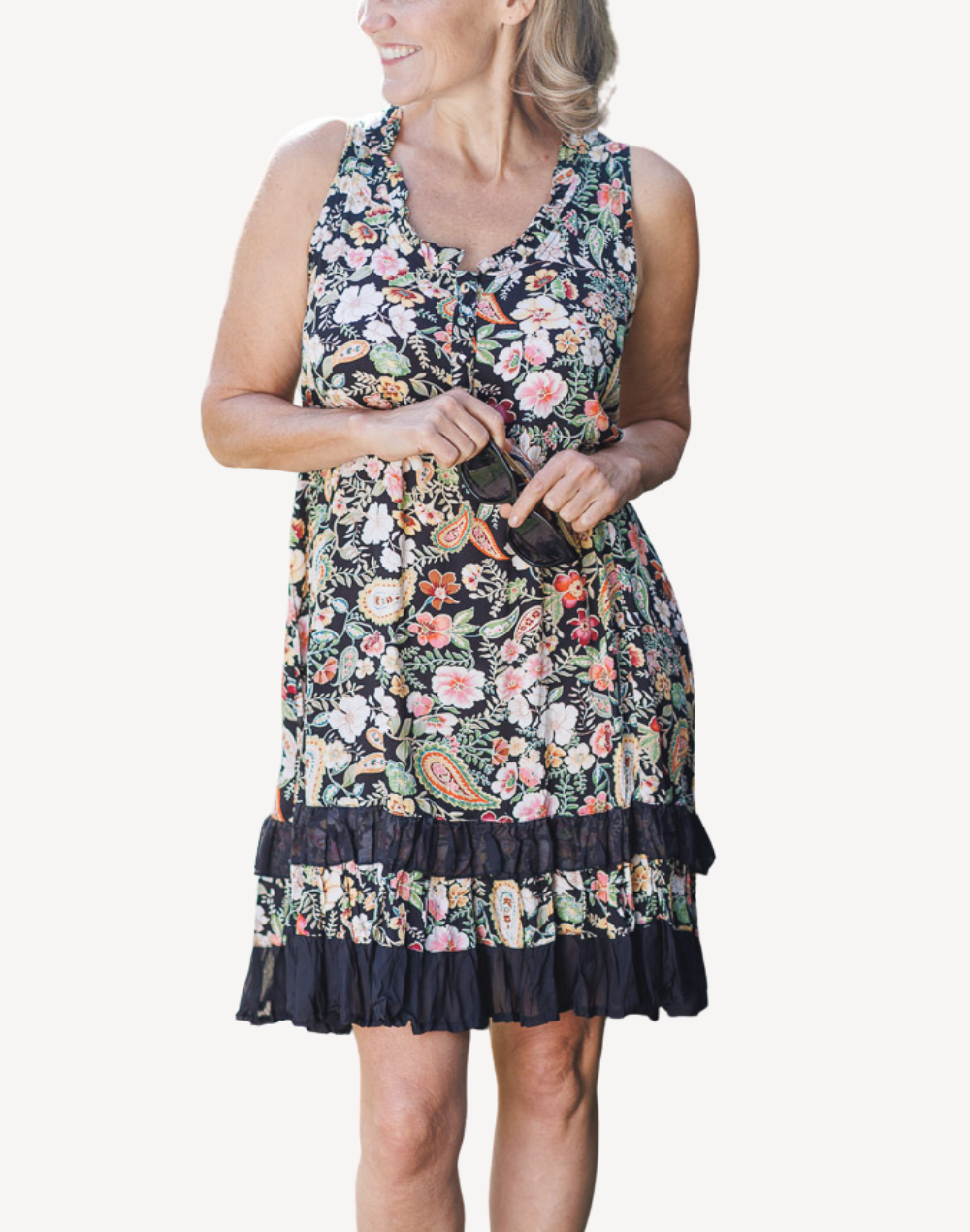 Paisley Crinkle Short Dress#color_paisley-floral-black