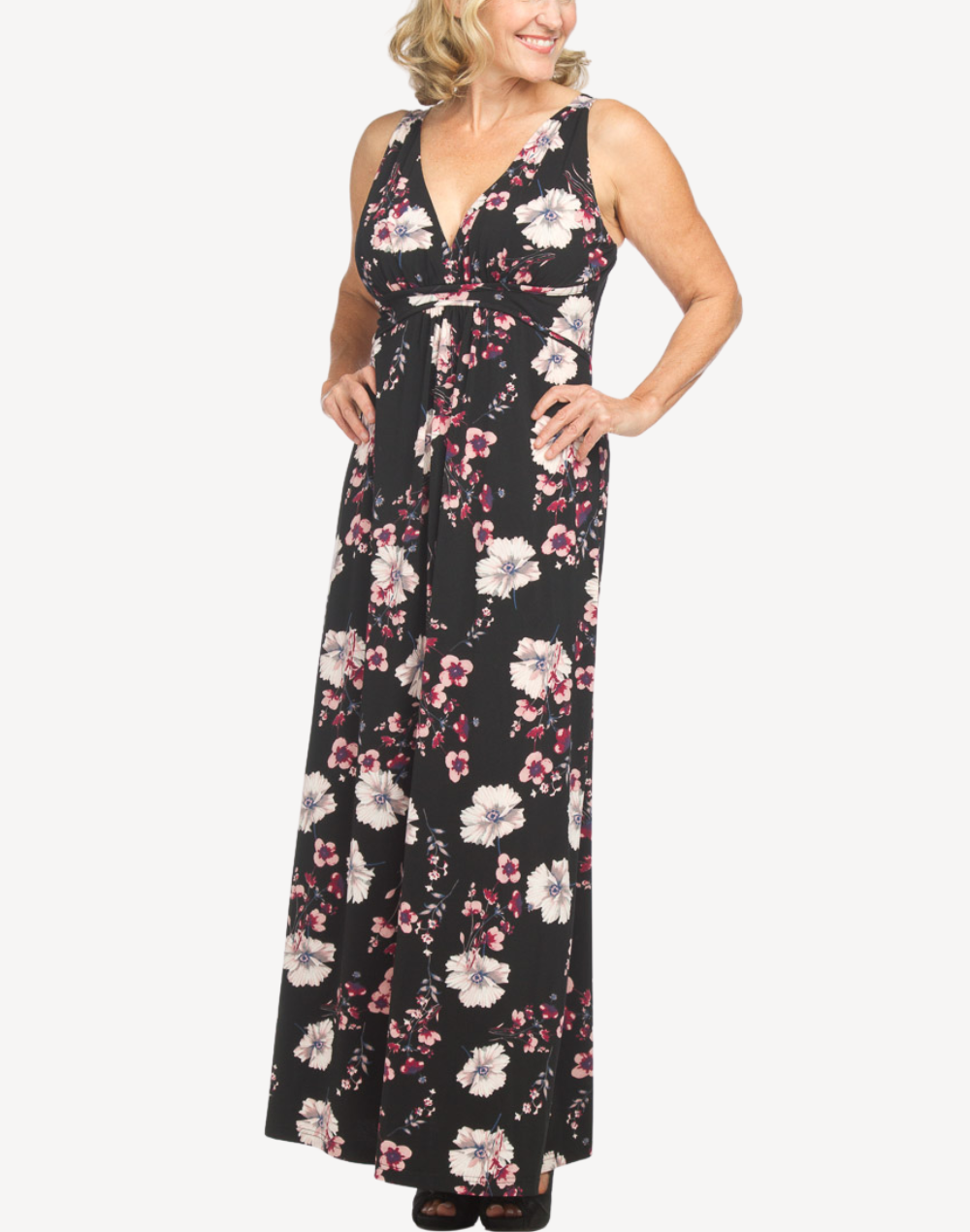 Pansy Floral Grecian Maxi Dress