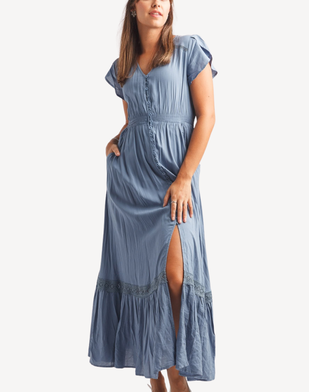 Solid Ruffle Hem Maxi Dress