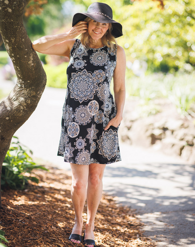 Texture A Line Short Dress#color_texture-line-black