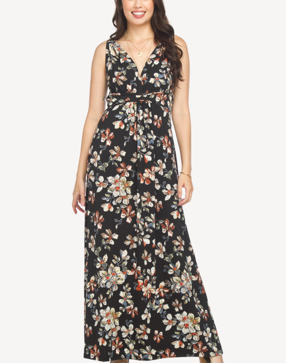 Texture Floral Grecian Maxi Dress#color_texture-black