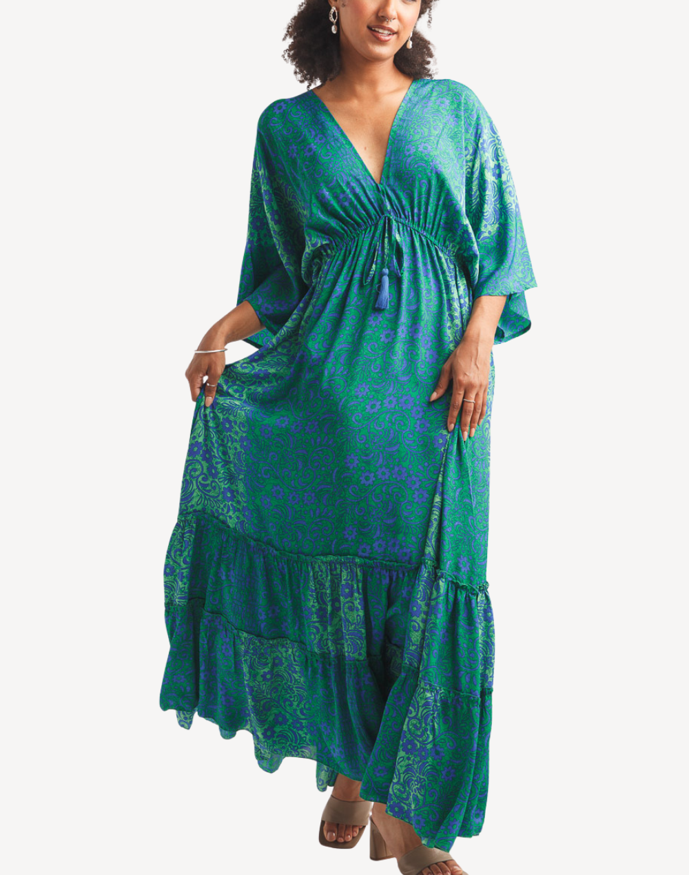 Tiered Floral Kimono Maxi Dress