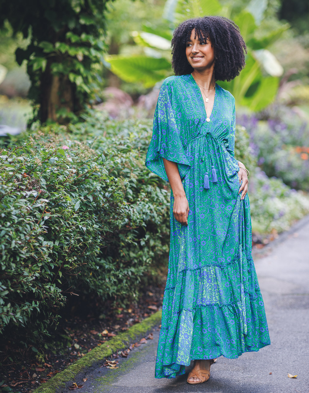 Tiered Floral Kimono Maxi Dress