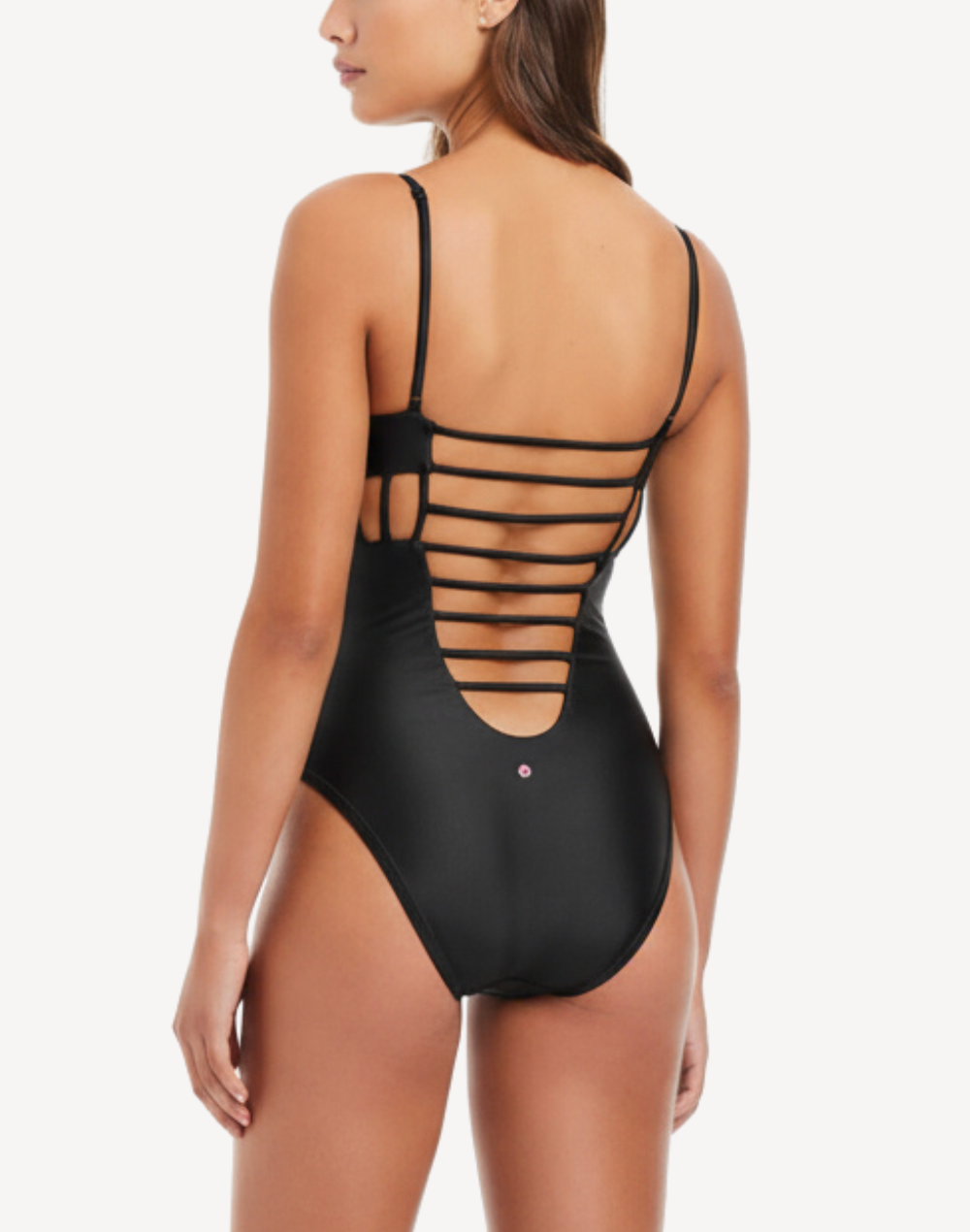 Shine Solid Cross Side Cut Out One Piece Swimsuit#color_shine-black