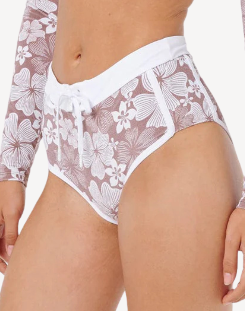 Aloha State Booty Short Bikini Bottom#color_aloha-brown