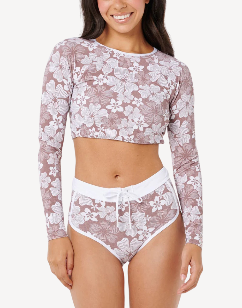 Aloha State Booty Short Bikini Bottom#color_aloha-brown