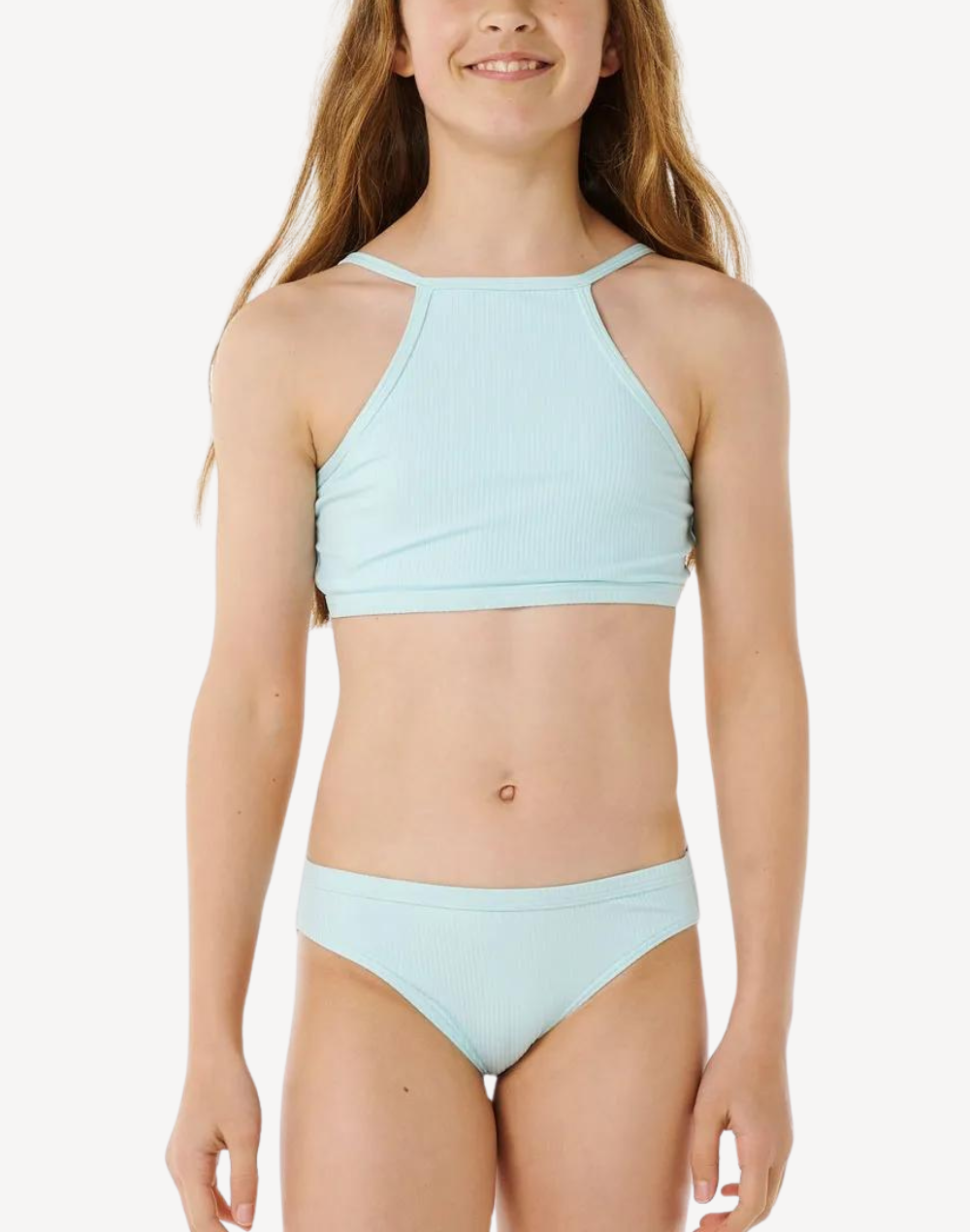 Girls Premium Rib High Neck Bikini Set#color_premium-light-blue