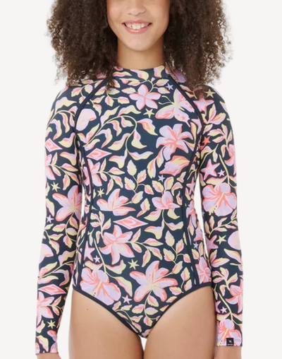 Girls Sunset Skies UPF 50 Long Sleeve Paddle Suit#color_sunset-navy