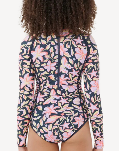 Girls Sunset Skies UPF 50 Long Sleeve Paddle Suit#color_sunset-navy