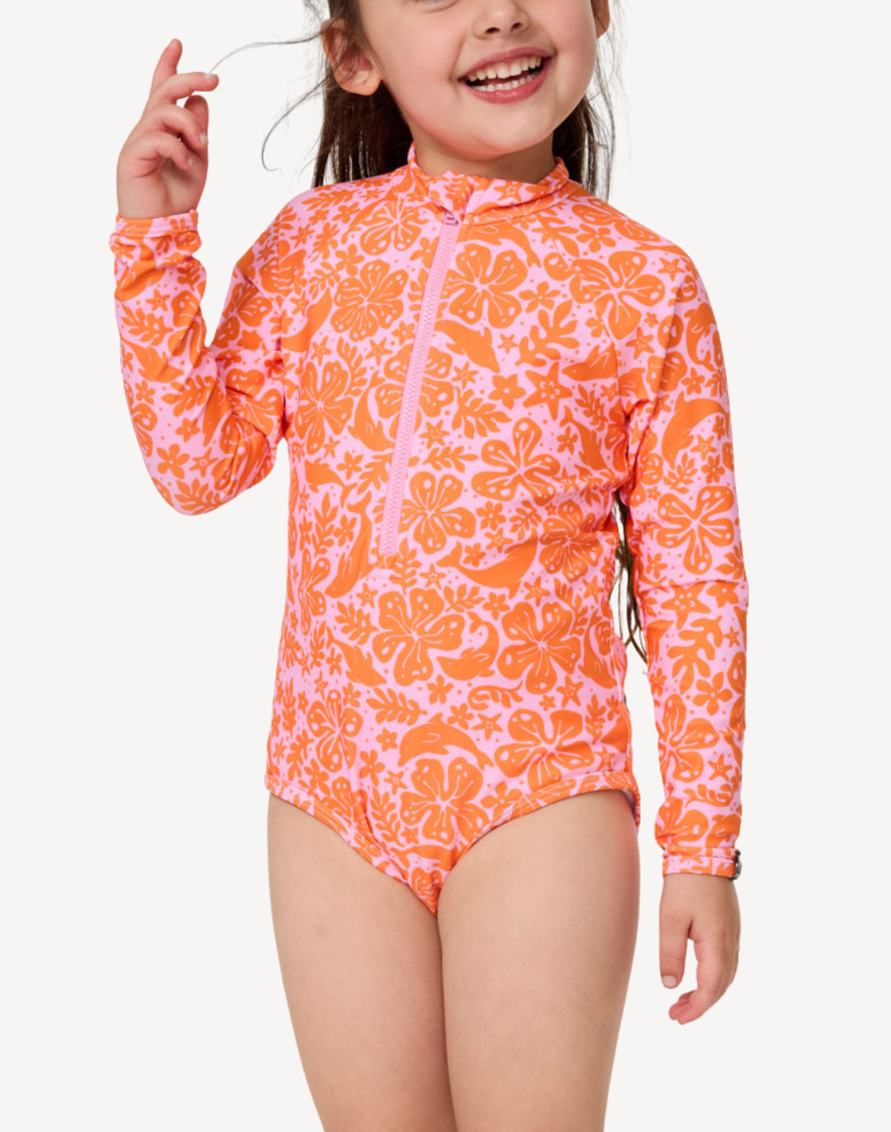Toddler Girls Sun And Swell UPF 50 Long Sleeve Paddle Suit#color_sun-mandarin-orange