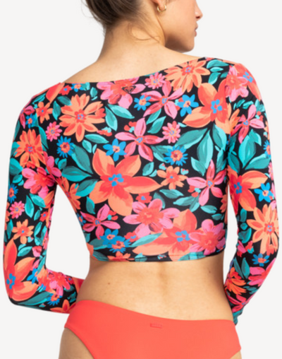 Floral Fiesta Long Sleeve Crop Bikini Top#color_anthracite-floral-fiesta