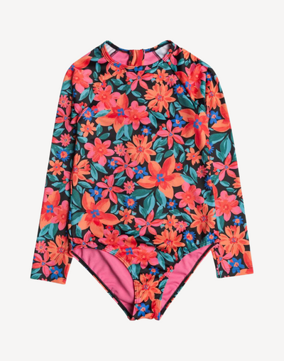 Girls Floral Fiesta Long Sleeve Paddle Suit#color_anthracite-floral-fiesta