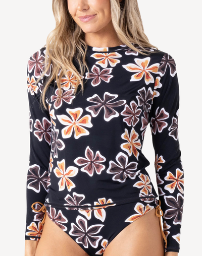 Playa Hermosa UPF 50 Long Sleeve Rashguard#color_playa-brown-black-combo