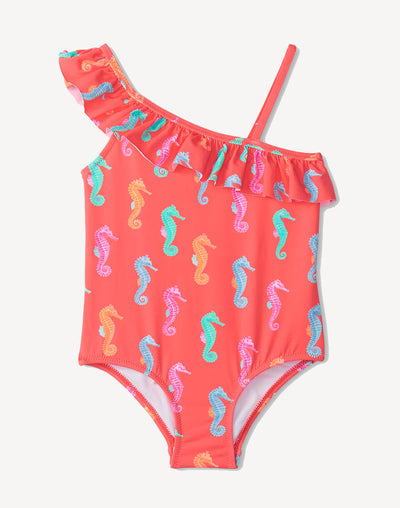 Toddler Girls Painted Sea Horse Ruffle Trim One Piece#color_painted-pink