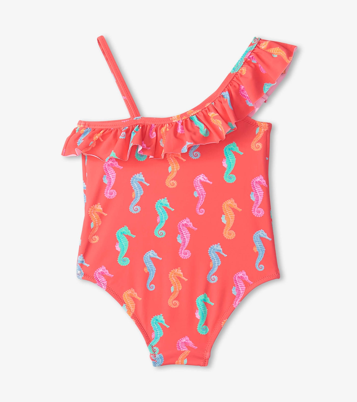 Toddler Girls Painted Sea Horse Ruffle Trim One Piece#color_painted-pink