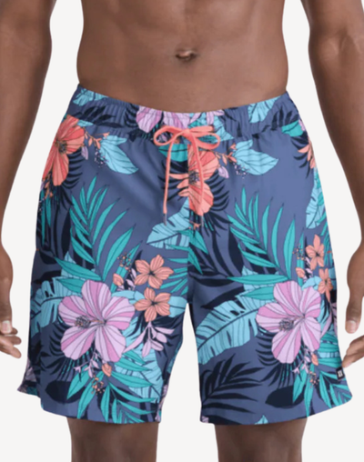 Hibiscus Jungle Oh Buoy 18" 2N1 Swim Trunk#color_hibiscus-jungle-indigo