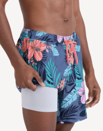 Hibiscus Jungle Oh Buoy 18" 2N1 Swim Trunk#color_hibiscus-jungle-indigo