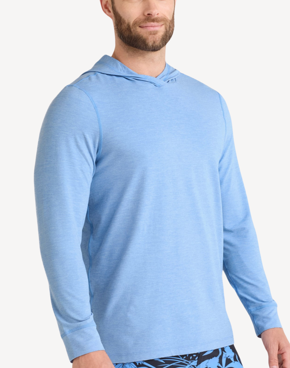 Men's Droptemp UPF 50 Hooded Long Sleeve Swim Shirt#color_droptemp-bel-air-blue-heather