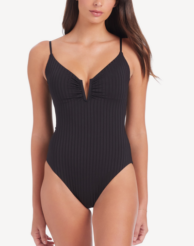 Refresh Rib V Wire Lace Back One Piece#color_refresh-black