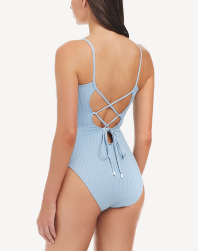 Refresh Rib V Wire Lace Back One Piece#color_refresh-blue-chateau