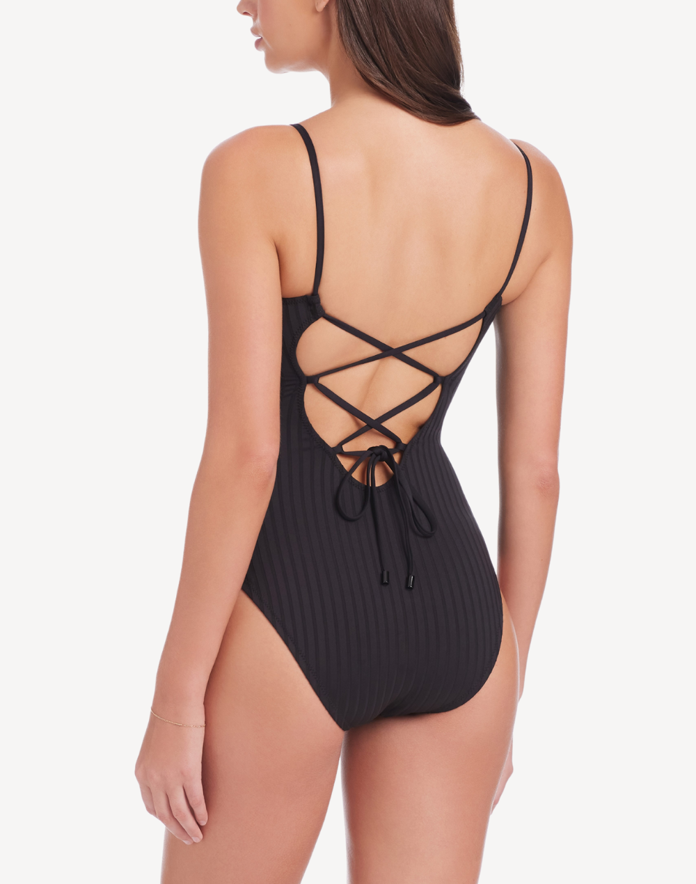 Refresh Rib V Wire Lace Back One Piece#color_refresh-black