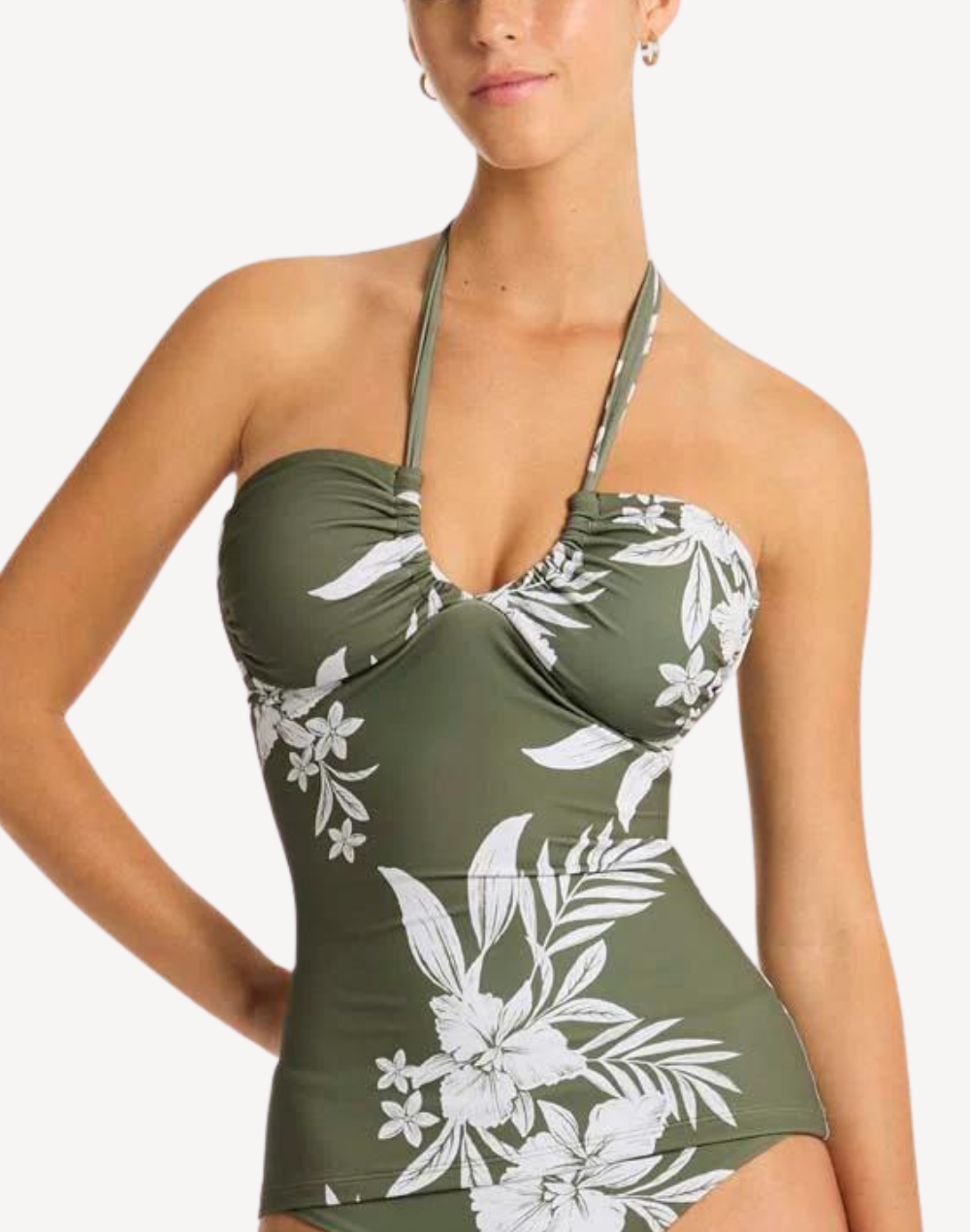 Aloha Halter Bandeau Tankini Top#color_aloha-khaki