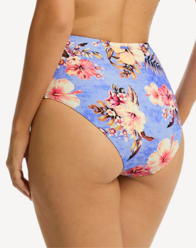 Blue Hawaii High Waist Gathered Bikini Bottom#color_blue-hawaii-iris