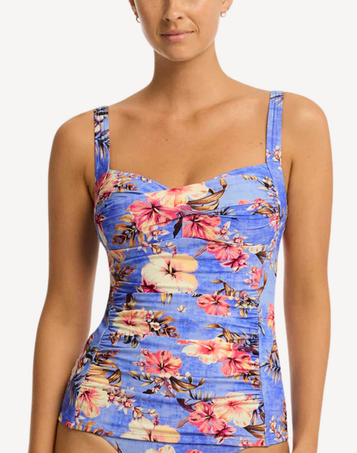 Blue Hawaii Twist Front Tankini Top