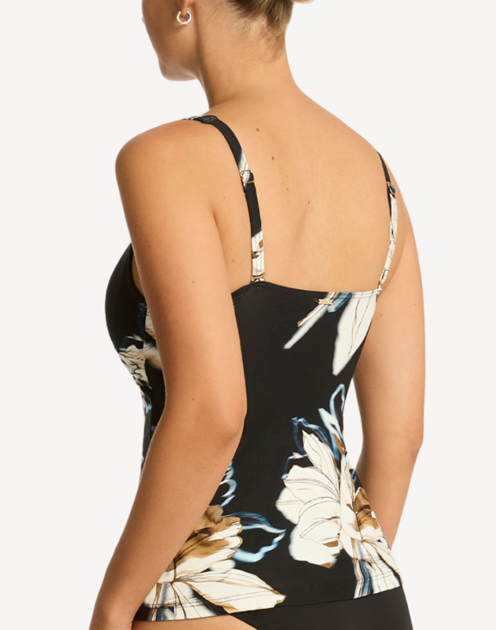 La Luna Cross Front Swing Tankini Top#color_la-luna-black