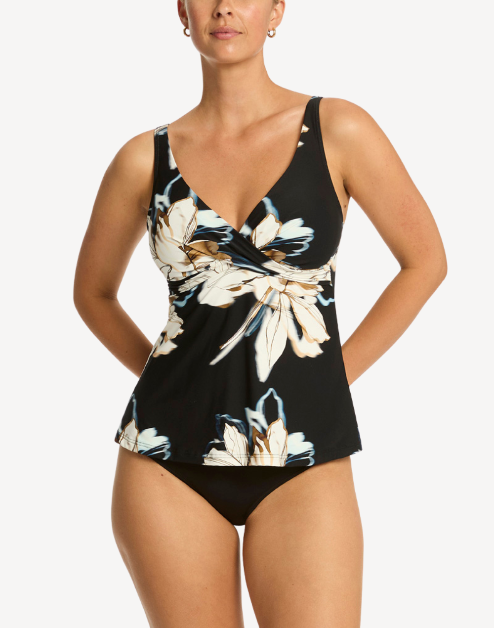 La Luna Cross Front Swing Tankini Top#color_la-luna-black